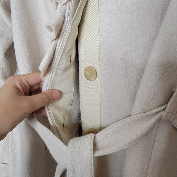 Rebecca Taylor Womens Sz 4 Belted Coat Wool Blend Long Beige Ruffle Collar Retro - Picture 5 of 13